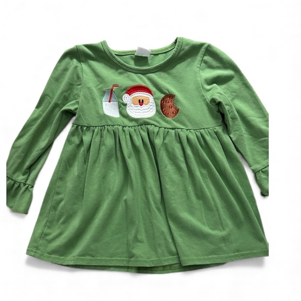 Green Long Sleeve top with Santa and Cookie Design